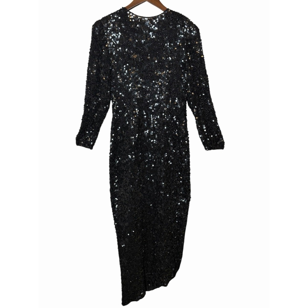 Vintage Eve's Allure Dress Womens S Black Beaded Silk Sequin Glam Holiday Party